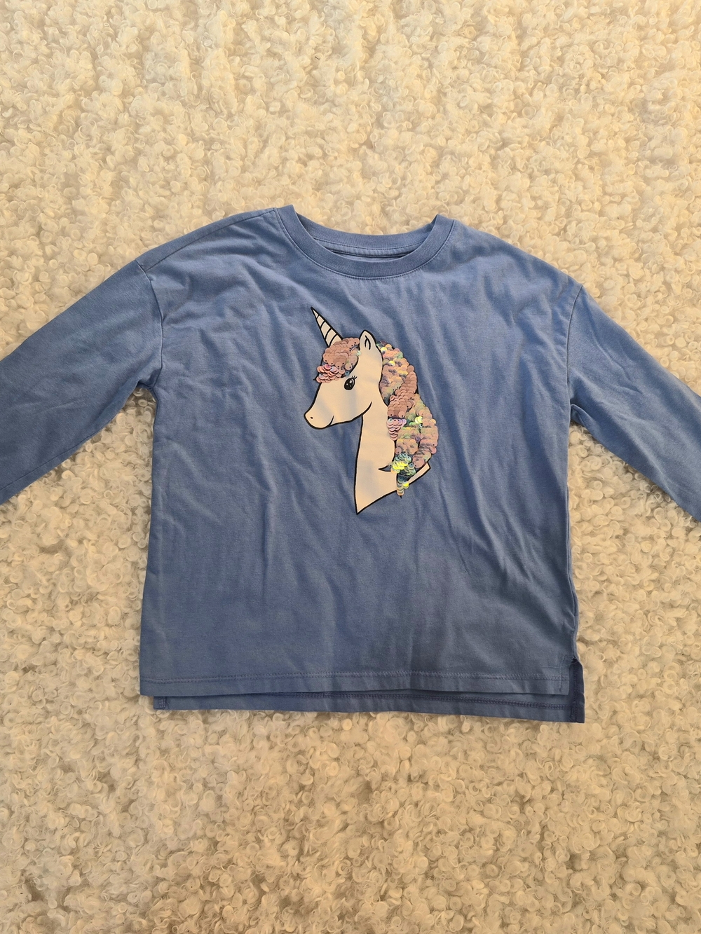 Just Kidding Blue Unicorn Flip Sequin Long Sleeve Tee Girl Size Medium 8-10